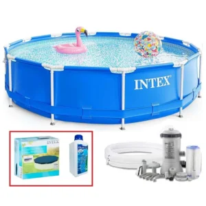 Набор!!! Каркасный бассейн Intex 366х76см с фильтр-насосом 2000 л/ч, с тентом и альгитинн, арт. 28212 в наборе