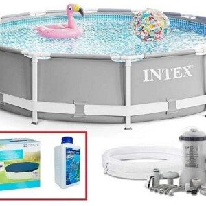 Набор!!! Каркасный бассейн Intex 366х76см с фильтр-насосом 2000 л/ч, с тентом и альгитинн, арт. 26712 в наборе