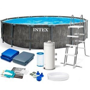 Каркасный бассейн Intex 26742 GreyWood Prism Frame Premium 457х122 с фильтром, тентом, подложкой